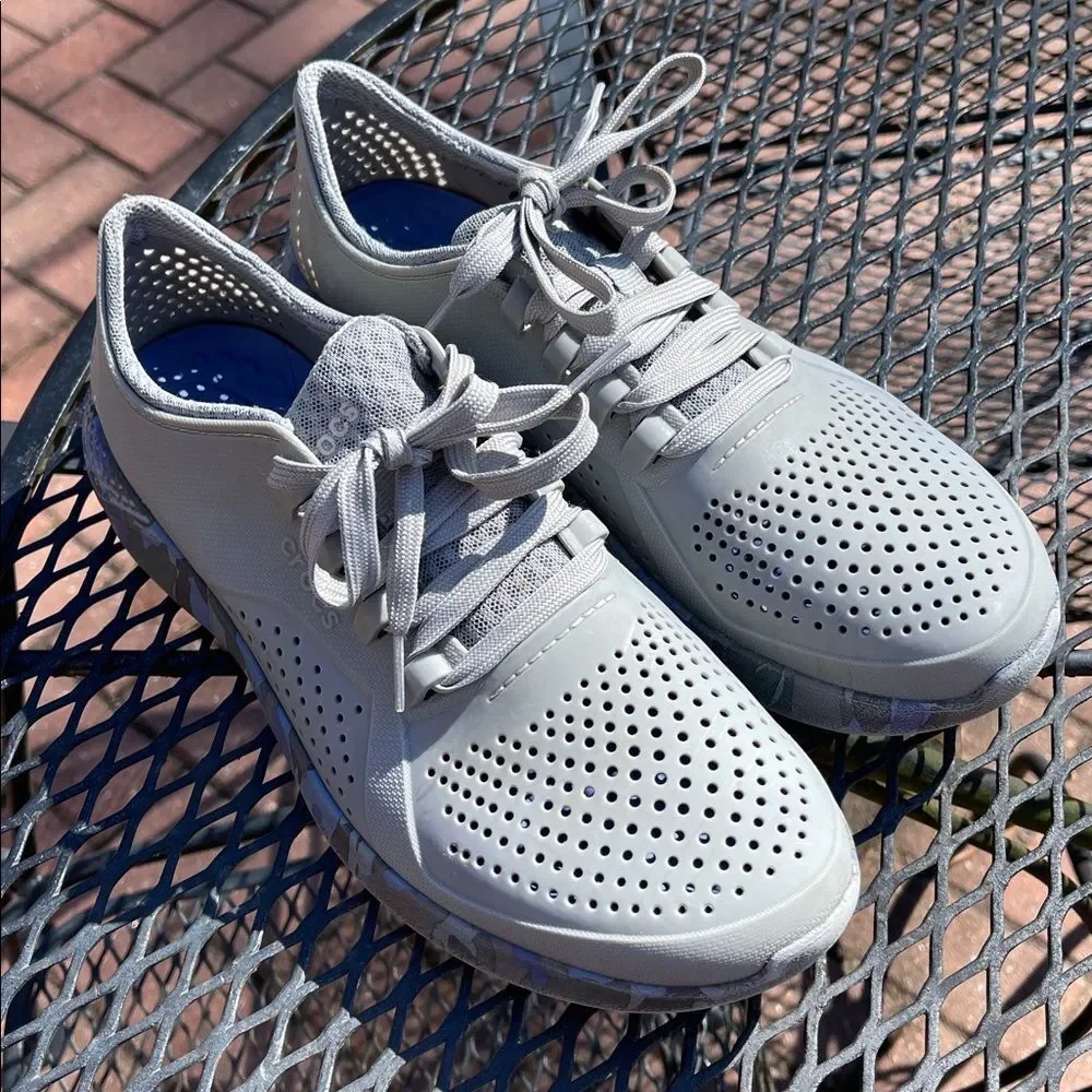 Crocs LiteRide Pacer Camo (Gray/Light Blue) Tennis Shoes 206494 Women's Sz 11